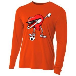 Funny Dabbing Heart Valentine's Day Football Soccer Lovers Gift Cooling Performance Long Sleeve Crew