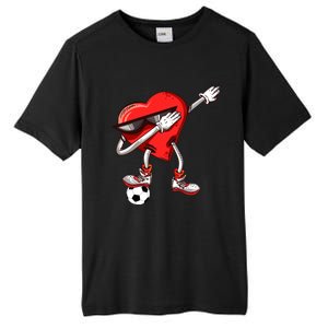 Funny Dabbing Heart Valentine's Day Football Soccer Lovers Gift Tall Fusion ChromaSoft Performance T-Shirt