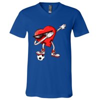 Funny Dabbing Heart Valentine's Day Football Soccer Lovers Gift V-Neck T-Shirt