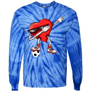 Funny Dabbing Heart Valentine's Day Football Soccer Lovers Gift Tie-Dye Long Sleeve Shirt