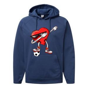 Funny Dabbing Heart Valentine's Day Football Soccer Lovers Gift Performance Fleece Hoodie