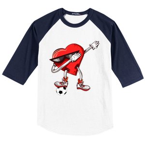 Funny Dabbing Heart Valentine's Day Football Soccer Lovers Gift Baseball Sleeve Shirt