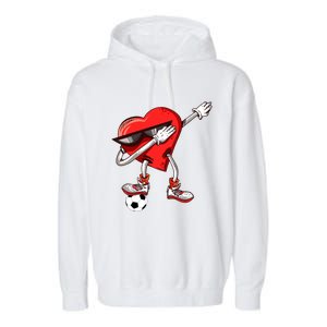 Funny Dabbing Heart Valentine's Day Football Soccer Lovers Gift Garment-Dyed Fleece Hoodie