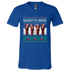 Funny DaddyS Home Trump Dance Ugly Christmas Xmas Gift V-Neck T-Shirt