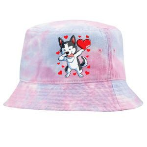 Funny Dabbing Husky Heart Valentine's Day Gift Gift Tie-Dyed Bucket Hat