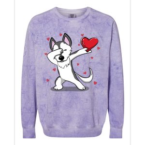 Funny Dabbing Husky Heart Valentine's Day Gift Colorblast Crewneck Sweatshirt