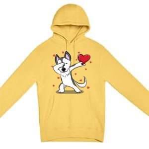 Funny Dabbing Husky Heart Valentine's Day Gift Premium Pullover Hoodie