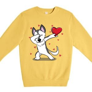 Funny Dabbing Husky Heart Valentine's Day Gift Premium Crewneck Sweatshirt