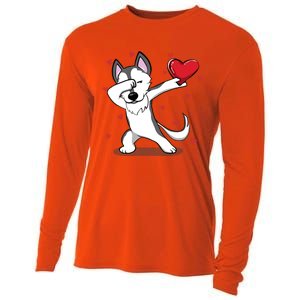 Funny Dabbing Husky Heart Valentine's Day Gift Cooling Performance Long Sleeve Crew