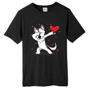 Funny Dabbing Husky Heart Valentine's Day Gift Tall Fusion ChromaSoft Performance T-Shirt