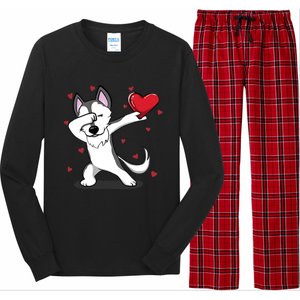 Funny Dabbing Husky Heart Valentine's Day Gift Long Sleeve Pajama Set