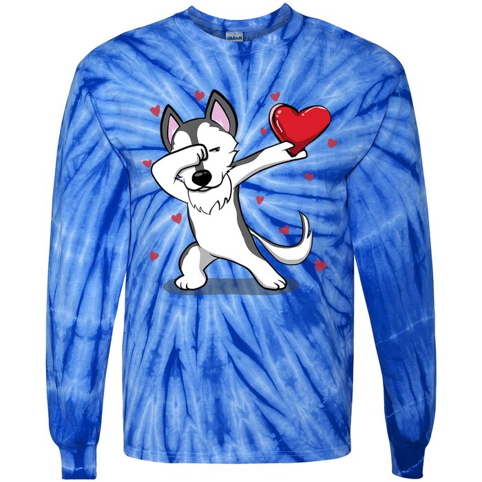 Funny Dabbing Husky Heart Valentine's Day Gift Tie-Dye Long Sleeve Shirt