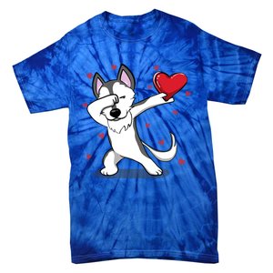 Funny Dabbing Husky Heart Valentine's Day Gift Tie-Dye T-Shirt