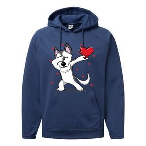 Funny Dabbing Husky Heart Valentine's Day Gift Performance Fleece Hoodie