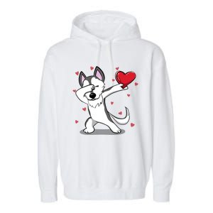 Funny Dabbing Husky Heart Valentine's Day Gift Garment-Dyed Fleece Hoodie