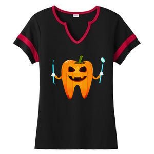 Funny Dental Halloween Tooth Pumpkin Dentist Halloween Gift Ladies Halftime Notch Neck Tee