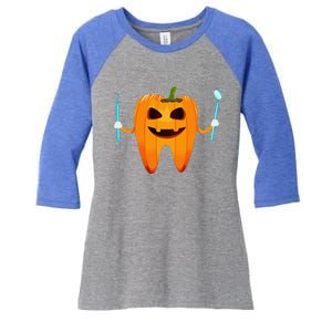 Funny Dental Halloween Tooth Pumpkin Dentist Halloween Gift Women's Tri-Blend 3/4-Sleeve Raglan Shirt