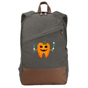 Funny Dental Halloween Tooth Pumpkin Dentist Halloween Gift Cotton Canvas Backpack