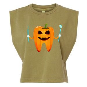 Funny Dental Halloween Tooth Pumpkin Dentist Halloween Gift Garment-Dyed Women's Muscle Tee