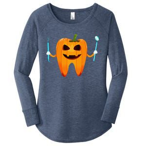 Funny Dental Halloween Tooth Pumpkin Dentist Halloween Gift Women's Perfect Tri Tunic Long Sleeve Shirt