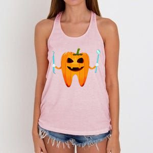 Funny Dental Halloween Tooth Pumpkin Dentist Halloween Gift Women's Knotted Racerback Tank