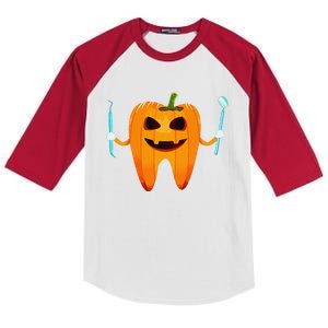 Funny Dental Halloween Tooth Pumpkin Dentist Halloween Gift Kids Colorblock Raglan Jersey