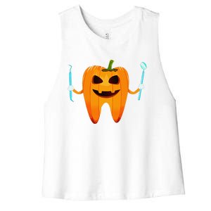 Funny Dental Halloween Tooth Pumpkin Dentist Halloween Gift Women's Racerback Cropped Tank