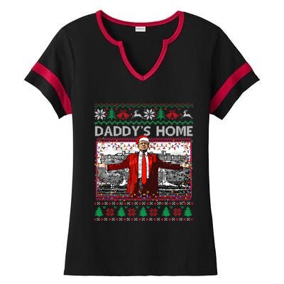 Funny DaddyS Home Trump Ugly Christmas Xmas Pajama Gift Ladies Halftime Notch Neck Tee