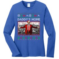 Funny DaddyS Home Trump Ugly Christmas Xmas Pajama Gift Ladies Long Sleeve Shirt