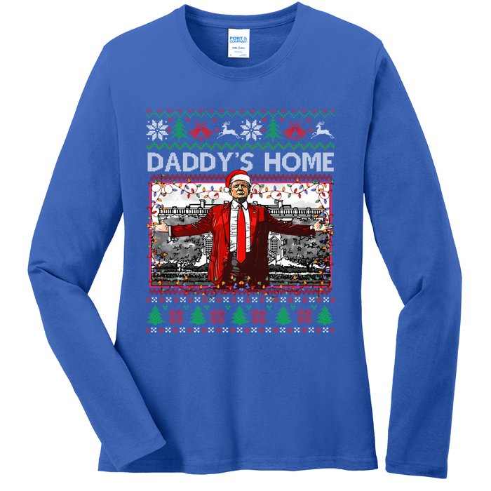 Funny DaddyS Home Trump Ugly Christmas Xmas Pajama Gift Ladies Long Sleeve Shirt