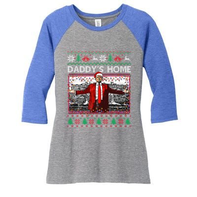 Funny DaddyS Home Trump Ugly Christmas Xmas Pajama Gift Women's Tri-Blend 3/4-Sleeve Raglan Shirt