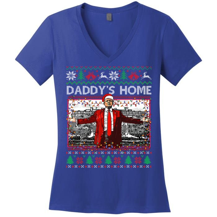 Funny DaddyS Home Trump Ugly Christmas Xmas Pajama Gift Women's V-Neck T-Shirt