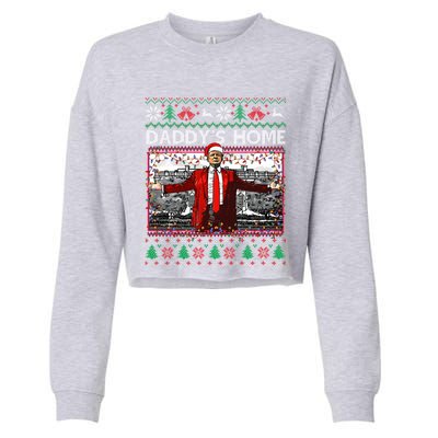 Funny DaddyS Home Trump Ugly Christmas Xmas Pajama Gift Cropped Pullover Crew