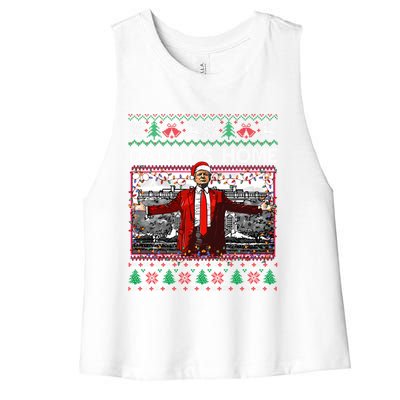 Funny DaddyS Home Trump Ugly Christmas Xmas Pajama Gift Women's Racerback Cropped Tank