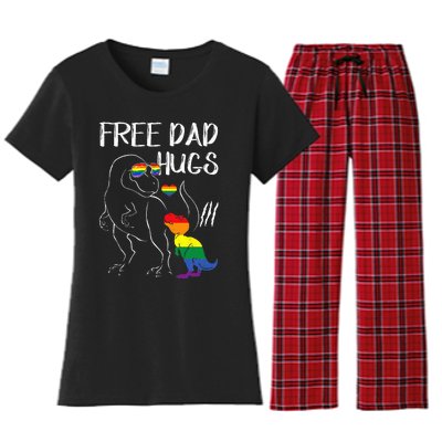 Free Dad Hugs LGBT Pride Dad Dinosaur Rex Proud Ally Women's Flannel Pajama Set