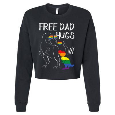 Free Dad Hugs LGBT Pride Dad Dinosaur Rex Proud Ally Cropped Pullover Crew