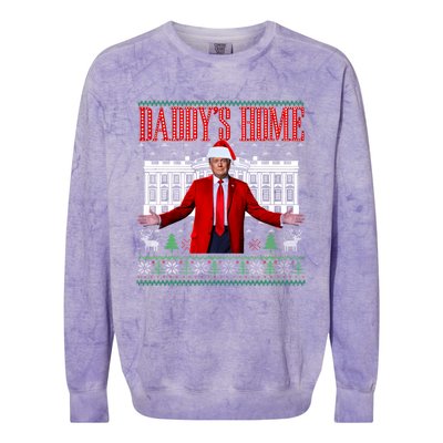 Funny DaddyS Home Trump Ugly Christmas Xmas Pajamas Gift Colorblast Crewneck Sweatshirt