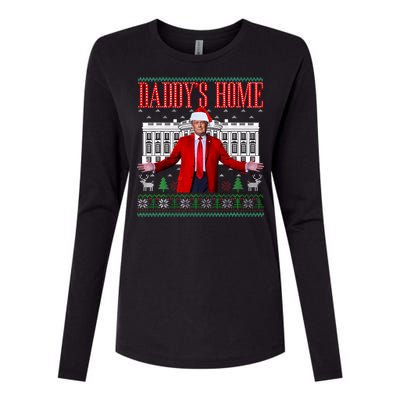 Funny DaddyS Home Trump Ugly Christmas Xmas Pajamas Gift Womens Cotton Relaxed Long Sleeve T-Shirt