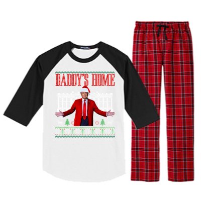 Funny DaddyS Home Trump Ugly Christmas Xmas Pajamas Gift Raglan Sleeve Pajama Set