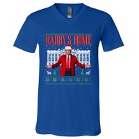 Funny DaddyS Home Trump Ugly Christmas Xmas Pajamas Gift V-Neck T-Shirt