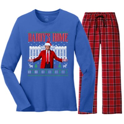 Funny DaddyS Home Trump Ugly Christmas Xmas Pajamas Gift Women's Long Sleeve Flannel Pajama Set 