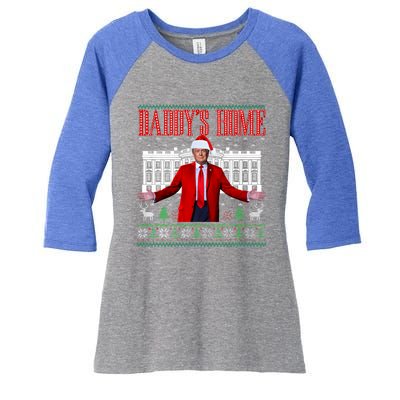 Funny DaddyS Home Trump Ugly Christmas Xmas Pajamas Gift Women's Tri-Blend 3/4-Sleeve Raglan Shirt