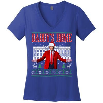 Funny DaddyS Home Trump Ugly Christmas Xmas Pajamas Gift Women's V-Neck T-Shirt