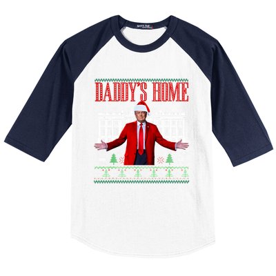 Funny DaddyS Home Trump Ugly Christmas Xmas Pajamas Gift Baseball Sleeve Shirt