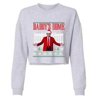 Funny DaddyS Home Trump Ugly Christmas Xmas Pajamas Gift Cropped Pullover Crew