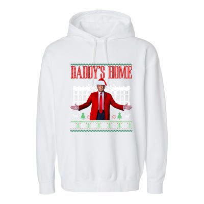 Funny DaddyS Home Trump Ugly Christmas Xmas Pajamas Gift Garment-Dyed Fleece Hoodie