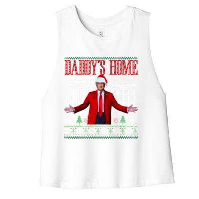 Funny DaddyS Home Trump Ugly Christmas Xmas Pajamas Gift Women's Racerback Cropped Tank