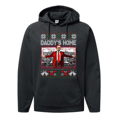 Funny DaddyS Home Trump Ugly Christmas Sweater Xmas Pajamas Sweatshirt Performance Fleece Hoodie