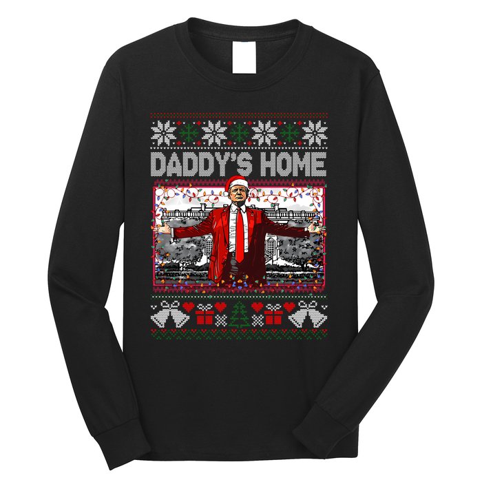 Funny DaddyS Home Trump Ugly Christmas Sweater Xmas Pajamas Sweatshirt Long Sleeve Shirt