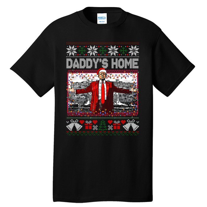 Funny DaddyS Home Trump Ugly Christmas Sweater Xmas Pajamas Sweatshirt Tall T-Shirt